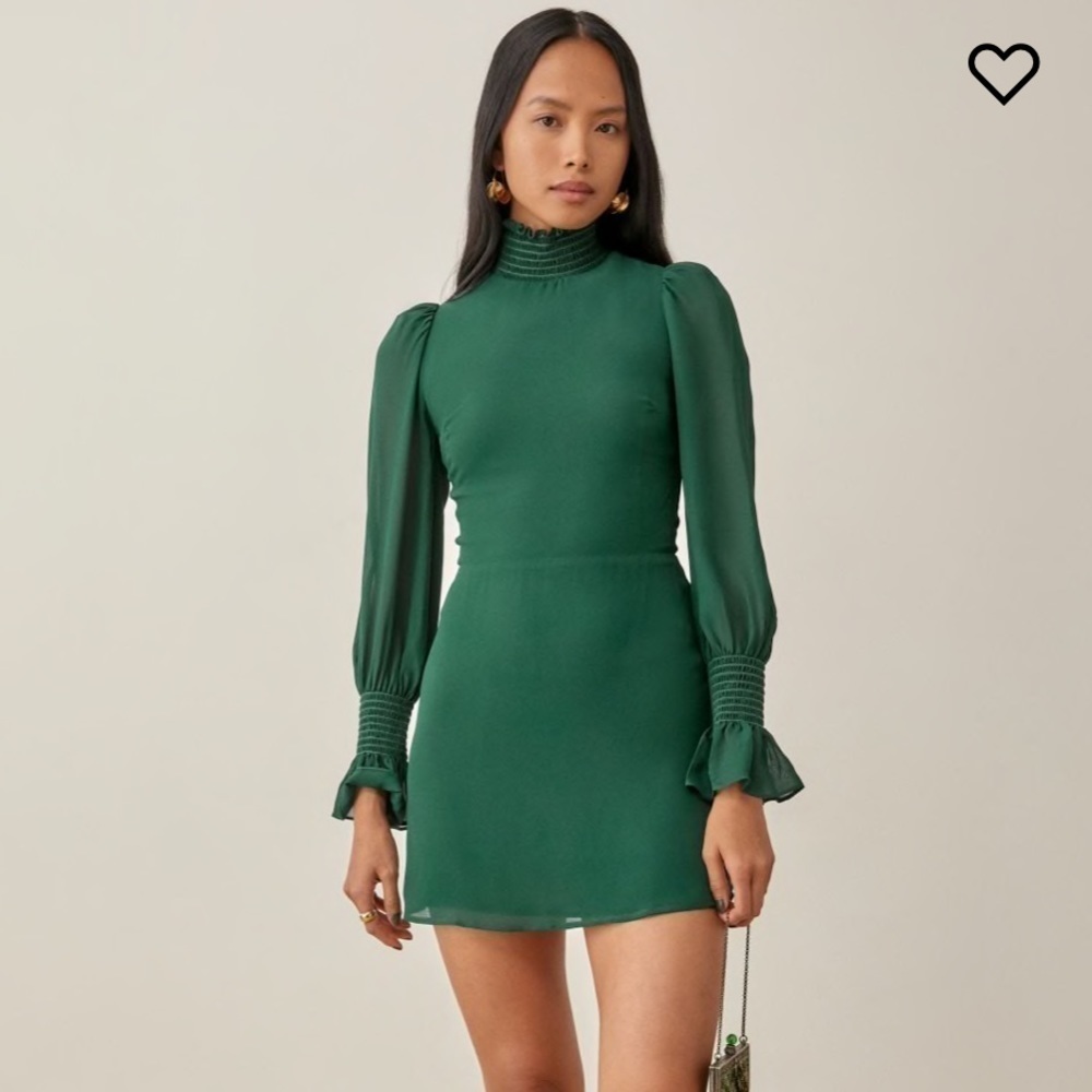 Reformation Archie Mini Dress Emerald Green Size 2 - Picture 2 of 16